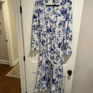 Floral Blue and White Wrap Dress